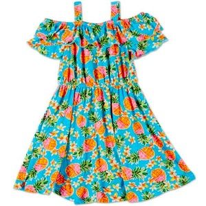 Blue pineapple print little girls dress